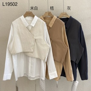 Loose- using sign Minimalist Stylish Casual Solid color Striped Cheched oversized 19502 Lose Shirt + Waistcoat